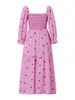 Casual jurken Women S Floral Bordidered Maxi Dress Square Neck Boho Flowy Puff Sleeve Smocked A-Line