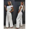 Damen Jumpsuits Rompers Womens ärmellose Khaki Jumpsuit Elegantes Büro Damen Lace Oneck Faltenpocket Office Damen -Jumpsuit 2024 Sommer Wide Leg Game Set Y240