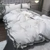 sets Nordic Lace Border Solid Color Bedding Set Bowknot Girl Duvet Cover With Pillowcase Sheet Luxury Comfort Fluffy Queen Full Size