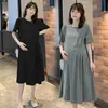 Maternity Dresses 2024 summer pregnant women knitting cotton dress maternity dress short sleeve o-neck casual modal dress loose clothes wholesale