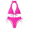 Frauen Badebekleidung Mode sexy Solid Color Bikini Badeanzug Set mit Brustpolstern Custom