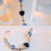 Perlen Neue Frauen Luxus Glücksarmband für weibliche blaue Kristall Herz -Charm -Armband Frauen Braut Hochzeit Engagement fein Schmuck Geschenk