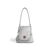 Style Chinese Satin Cowhide Flap Bucket Bag with Textured Leather Crossbody Popular Niche Underarm