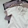 Camisetas de camisetas infantis de verão menino menina menina tee macia algodão respirável aconchegante criança branca/preto/marrom camiseta de manga curta