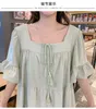 Maternity Dresses Summer Loose Maternity Party Dress Short Flare Sleeve Square Collar Ruffles Patchwork Pregnant Woman A-Line Dress Loose Clothes