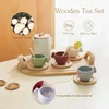 Wooden Children Montessori Toy Teapot Teacup Simulation Kitchen Utensil BPA Free Silicone Kid Education Pretend Play Gift 240416