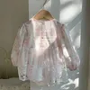 Rompers Korean Japan Nyfödda spets jumpsuit med tyll söt blommig broderi baby flickor tyllklänning vår sommar höst småbarn outfit h240425