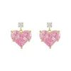 Dangle Chandelier Korean Pink Zircon Love Heart Dangle Earrings for Women New Luxury Crystal Earrings Wedding Engagement Party Jewelry