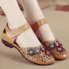 Casual Shoes Johnature 2024 Summer Flower Sandals Ethnic Style Handmade Genuine Leather Soft Sole Comfortable Women's