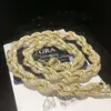 Collier de chaîne de corde à pâte frite Hiphop 12 mm Collier de chaîne de corde 925 Siltling Silver Electroplated 14k Bijoux en or Collier Moisanite