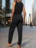 Women's Jumpsuits Rompers European and American spring/summer sleeveless zippered V-neck jumpsuit pocket high waisted cargo jumpsuit Y240425