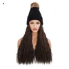 Wig Curly New Cover ull allt-i-ett varmt stickat kvinnors hatt långa hår peruker
