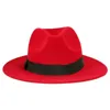 Wide Brim Hats Bucket Hats Vintage Classic Felt Jazz Fedoras Hats Large Brim Cloche Cowboy Panama for Women Men Black Red Trilby Derby Bowler Top Hat Y240425