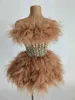 Bühnenbekleidung Strass -Pailletten Frauen mini sexy Kleid Khaki Glitter Dancer Sänger Showgirl Bühnenverschleiß Nachtclub Drag Kostüm D240425