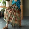 Jupes de style ethnique de style rétro de ramie d'été florale imprimée Bohemian Big Swing Long For Women Midi Faldas Para