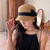 Visir Woven Sun Hat Wide Brim Solid Color Straw Breattable Lightweight Women Bow