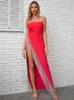 Sıradan Elbiseler 2024 Yaz Kadınlar Seksi Strapless Sırtsız Elmaslar Kırmızı Beading Maxi Uzun Bodycon Bandage Elbise Akşam Kulübü Partisi