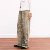 Damskie dżinsy amerykański styl retro lampart umyty stary projekt szerokiej nogi nisza luźne proste spodnie