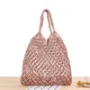 Shoulder Bags Solid Color Woven Bag Tide Women Sen Straw Degree Hand-made Cotton Rope Net Pocket Beach