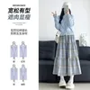 Голубая юбка для торта женская осень и зима высокая талия Kawaii Fashion Aline Японская ретро -ретро -клетчатка средней длины 240420