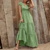 Casual jurken Amazon modestijl v-hals werk kleding afdrukken korte mouw taille-gecontroleerde lange jurk Boheems