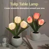Lâmpadas de mesa em vaso de tulipa led simulação de luz luminária de flores estética decoração de sala fofa bela bensai garotas românticas Presente romântico