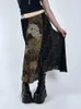 Skirts Weekeep Y2k Vintage Floral Print Long Skirt Chic See Through Lace Patchwork Loose A-line Midi 90s Harajuku Women Clothing