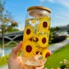 Tumblers 1 st 16oz transparent glas tumlare gyllene solros fjäril klistermärke dricka juice cup lämplig för sommargåva som ger H240425