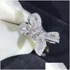 Band Rings Fashion Love Bowknot Designer For Shining Crystal Luxury Lover Sweet Bow Knot Ring With Cz Bling Diamond Stone Women Gift D Otqdc