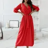 Casual Dresses Women Fashion Long V-neck Elegant Soft Dress Sleeve Solid Color Beautiful Party For Summer