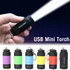 Mini Torch LED -laddningsbar ficklampa Portable Keychain Rotary Switch Waterproof Outdoor Camping Emergency Ficklight