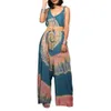 Kvinnors jumpsuits Rompers Bohemian Rompers Kvinnor Tryckt Slveless Jumpsuits Baggy Pants for Women Long Wide Leg Playsuits Lossa Sleless Overalls Y240425