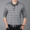 Polos para hombres Men Polo camisa Tops manga larga para rayas de primavera retro vintage casual masculino poliéster 00719