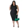 Casual Dresses L-4XL Plus Size Women Clothing Solid Rib Sleeveless Bodycon Sexy 2024 Spring Summer Midi Dress Female Outfits