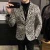 Mäns kostymer 2024 Boutique Fashion Leopard Print Mens Casual Blazer Wedding Dress Male Slim Suit Jacket