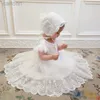 Meisjesjurken baby verjaardag prinses jurk elegant meisje borduurwerk bloem kralen witte doop tutu jurk kinderen formeel avondfeestje kostuum d240425