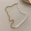 Hangende kettingen gesplitste ketting barokke parel voor vrouwen meisje mode creatieve sleutelbeen ketting roestvrijstalen sieraden cadeau