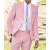 Jackets Summer New Pink Men Suit Fashion Peak Lapel One Button Male Blazer Beach Casual Wedding Groom Tuxedo 2 Piece Jacket Pants 2023