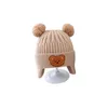 Basker vinter baby beanie cap tecknad björn öronskydd stickad hatt för småbarn pojkar flickor söta koreanska varma barn virkade hattar gorros