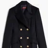 Designerrockar Cashmere Coats Luxury Coats Maxmaras Womens Navy Blue Wide Flip Collar Dubbel Breasted Low Key pendlar Wool Long Coat