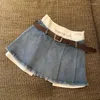 Skirts MEXZT Y2K Tassel Denim Mini Skirt Women Streetwear Patchwork Pleated Jeans Harajuku Korean High Waist Casual A Line