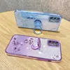 Mobiltelefonfodral Floral Rhinestone Bling Soft Case för Motorola Moto G9 Plus Play G8 Bevarat blommönster Telefonfodral med ringstativ Holder 240423