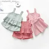 Ensembles de vêtements Fashion Baby Girl Summer Claid Clothes Set Strap Shirt + Shorts 2pcs Infant Toddler Child Casual 1-5y Q240425