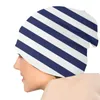 Berets marineblauwe en witte strepen motorkap hoeden breien goth skullies mutsen volwassen herfst winter warme dual-gebruik caps