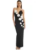 Casual Dresses Women Celebrity Sexig Backless Pearl Black Flower Designer Long Bodycon Bandage Dress 2024 Elegant Evening Club Party