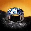 Anneaux de bande Classic Epoxy Ematel Blue Flower Ladies Ring 925 Silver for Bijoux Wedding Bridal H240425