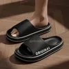 Women Thick Sole Summer Beach Seaside Slides Bathroom Anti Slip Slipper Soft Sandals Fashion Ultra Light Letter Shoes Large Mens Slippers
