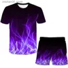 Kleidungsstücke modische Kinderkleidung Flammen Kleidung Set Summer Girls und Jungen T-Shirt+Shorts 2 Stück/Set 1-14 Jahre Casual Cool Q240425