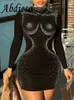 Sukienki zwykłe Abdieso Diamond Print Diament Kobiety Bodycon Sukienka Black Fashion Fashion 2024 Autumn O Neck Sexy Mini Prom Party