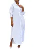 Casual Dresses Women Button Down Shirt Dress V Neck Long Sleeve Loose Plus Size T Maxi Kaftan Tops